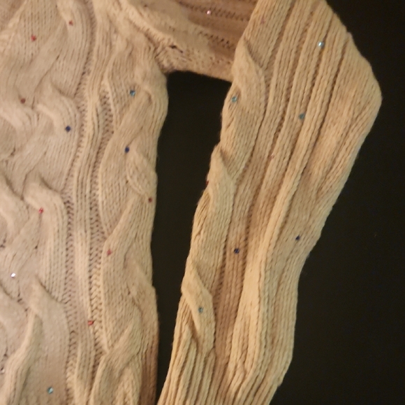 St. John's Bay Beige Cable Knit Cardigan with Sparkle Buttons - Picture 6 of 10